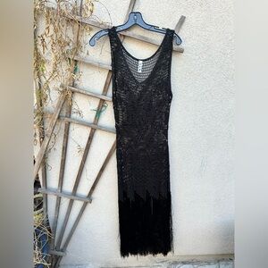 Rat and Boa Crochet Fringe Dress Black